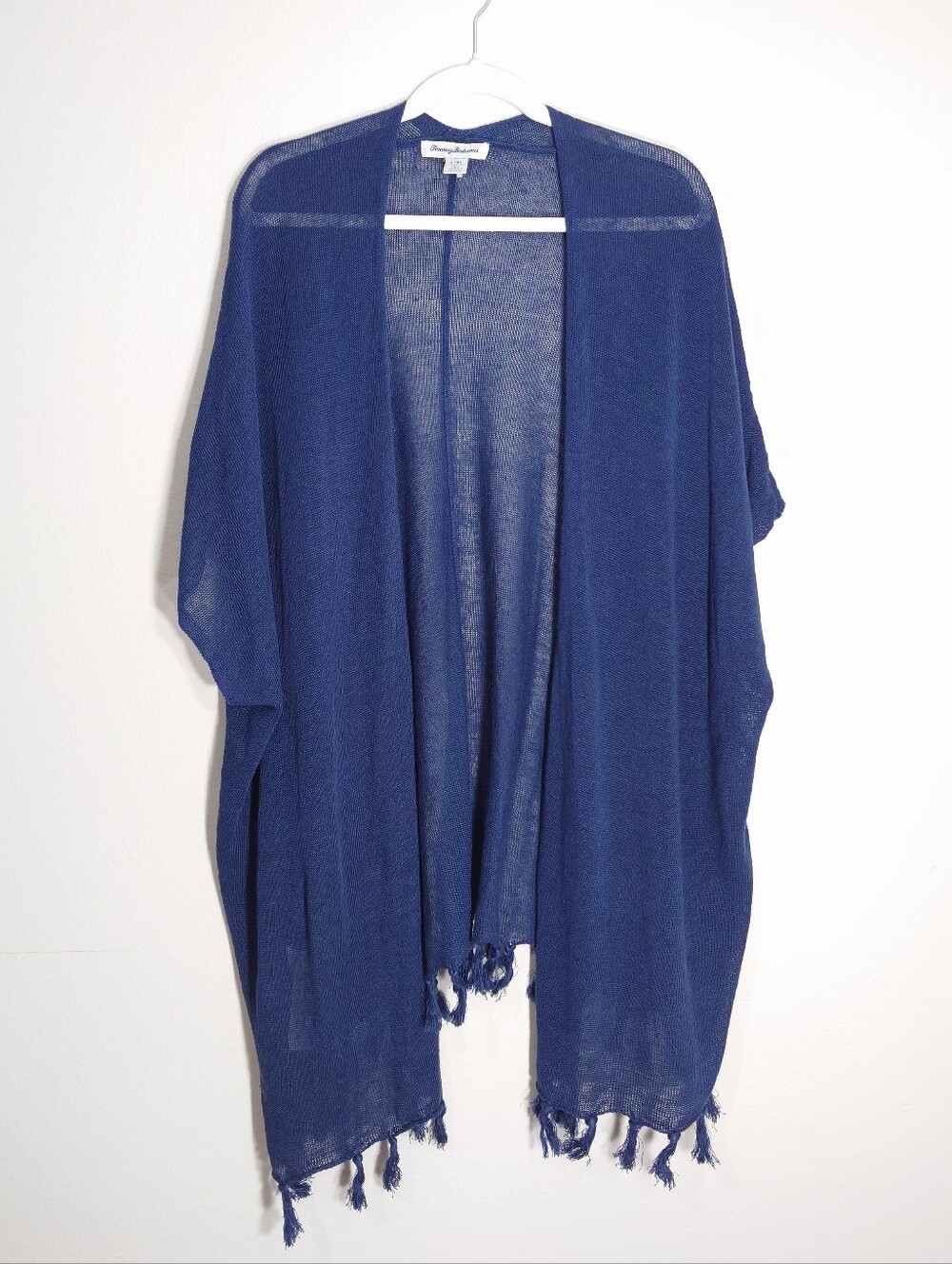 Tommy Bahama 100% Linen Blue Open Front Tassel Cardigan L/XL